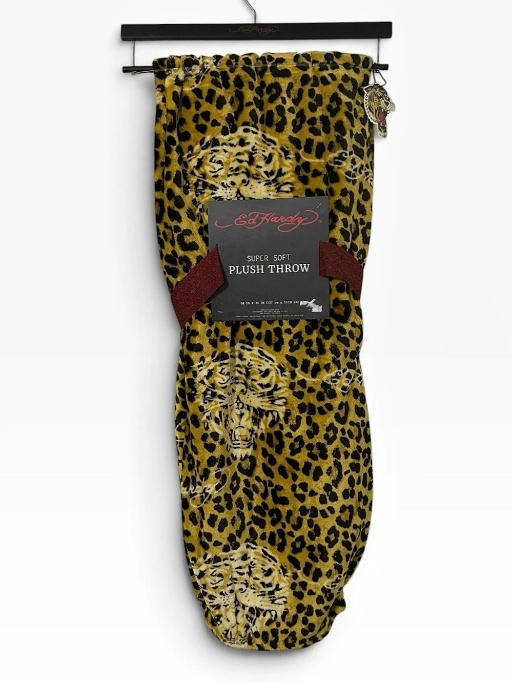 Ed Hardy Super Soft Plush Throw Tiger Leopard, Yellow & Black
